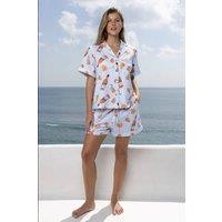 The Night Store Women's Spritz Cotton Pyjama Short Set in Light Blue | Size: 22-24