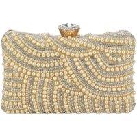 D2C Women's Pearl Embellished Clutch Bag in Gold