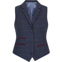 TruClothing Women's Waistcoat Wool Blend Tweed Herringbone Checkered Vest in Navy | Size: 16