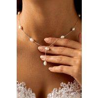 MUCHV Women's Sterling Silver Dainty Lariat Necklace With Pearls, Bridal Wedding Jewellery