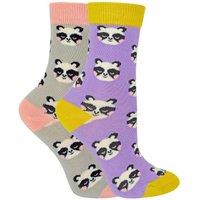 Miss Sparrow Girl's 2 Pack Animal Pattern Soft Breathable Bamboo Socks in Purple | Size: 4-6 Years