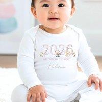 Aye Do Gifts Girl's Personalised Pink Farm Animals Baby Outfit - Baby Grow in White | Size: 0-3 m