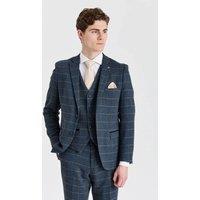 Paul Andrew Men's 3 Piece Herringbone Check Wool Blend Tweed Suit in Navy | Size: 52R