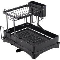Living and Home 2-Tier Foldable Metal Dish Drainer Rack with Drying Tray in Black