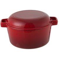 Living and Home 2 in 1 Enamel Cast Iron Dutch Oven 2pcs Pan Pot Set with Skillet Lid in Red