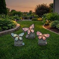 Garden Greatness Triple Butterfly Solar Rock Decorations | Size: 3 Pack
