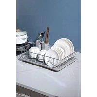 Living and Home Metal Dish Drainer Rack Dish Drying Storage Rack with a Removable Tray&Drainage Outlet Kitchen in Silver