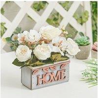 Living and Home Artificial Hydrangea Peony in Wooden Box Tabletop Centerpiece in White
