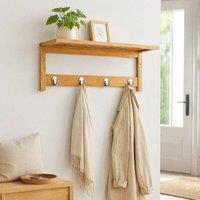 STILVORA Wall-Mounted Coat Rack with Shelf & 4 Hooks in Natural