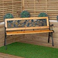 Samuel Alexander 2 Seater Outdoor Wooden & Cast Iron Garden Bench with Rose Design in Brown