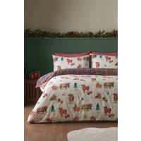 Catherine Lansfield Christmas Highland Cow Duvet Cover Set in Natural | Size: Single