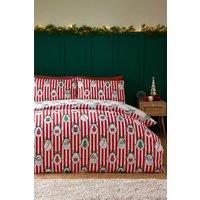 Catherine Lansfield Christmas Vintage Stripe Duvet Cover Set in Red | Size: Single