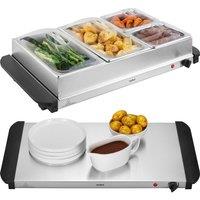 VonShef 300W Table Top 4 Tray Food Warmer Buffet Server in Metallic Silver