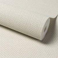 Grandeco Antiga Herringbone Chevron Weave Textured Wallpaper in Light Beige | Size: 1 Pack