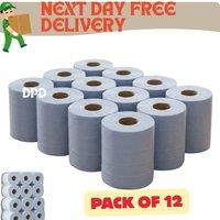 NESTLUNE 12 x Jumbo Workshop Hand Towels Rolls 2 Ply Centre Feed in Blue | Size: 100 cm x 15 cm