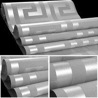 FLAVORA White Silver Glitter Greek Key Vinyl Wallpaper Athena Style in Grey | Size: 0.6m2