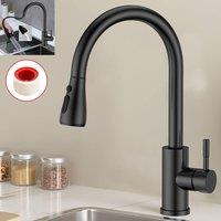 FORGEVIO Modern Single Lever Pull Out Kitchen Tap 360 Rotatable Spray in Black