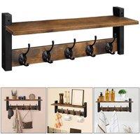 FLAVORA Vintage Wall Coat Rack with 5 Hooks in Brown | Size: 0.6m2