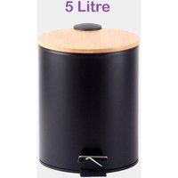 EONLION 5 Litre Wooden Lid Bin in Black | Size: 100 cm