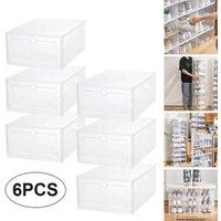 FLAVORA 6x Clear Plastic Stackable Shoe Storage Box Foldable Organiser