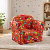 STILVORA Kids Armchair Wooden Frame Red Dinosaur Design