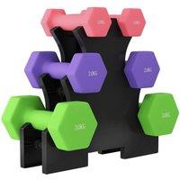 NESTLUNE Hex Dumbbells Set with Dumbbell Rack, 2 x 1kg, 2 x 2kg, 2 x 3kg | Size: 0-18 m