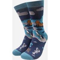 Sock Talk Men's Puffins Coastal Scene Bamboo Socks - Blue in Teal | Size: 7-11