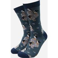 Sock Talk Men's Puffins On Rocks Bamboo Socks - Teal Blue | Size: 7-11