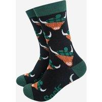 Sock Talk Men's Highland Cows Scottish Tartan Hats Bamboo Socks Black Green | Size: 7-11