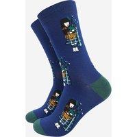 Sock Talk Men's Scottish Highland Bagpiper Bamboo Socks in Blue | Size: 7-11