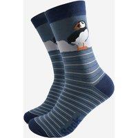 Sock Talk Men's Bamboo Socks - Teal, Puffin Stripe in Teal | Size: 7-11