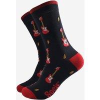 Sock Talk Men's Bamboo Socks - Black/Red, Electric Guitar in Black | Size: 7-11