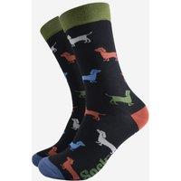 Sock Talk Men's Sausage Dog Bamboo Socks - Black/Green in Black | Size: 7-11