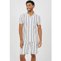 Brave Soul Men's Wavy Stripe Revere Collar Short Sleeve Shirt in White | Size: Large
