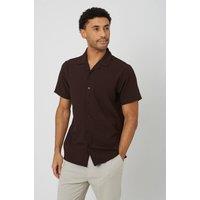 Brave Soul Men's Textured Revere Collar Short Sleeve Shirt in Chocolate | Size: XL