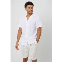 Brave Soul Men's Textured Revere Collar Short Sleeve Shirt in Cream | Size: XL