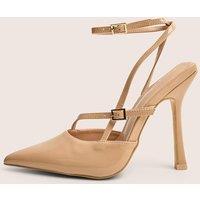Public Desire Women's Idol Nude Patent Buckle Strappy Detail Stiletto Court High Heels | Size: 7
