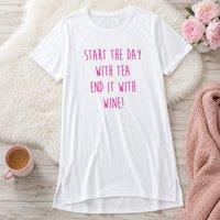 60 SECOND MAKEOVER Women's Start The Day With Tea End It With Wine Nightie in White | Size: Medium