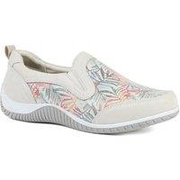 Pavers Women's Wide Fit Leather Slip On Comfort Trainers in Beige | Size: 7