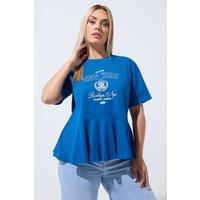 Yours Women's New York Sporty Peplum Top in Blue | Size: 26-28