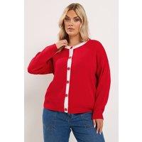 Yours Women's Contrast Knitted Cardigan in Red | Size: 26-28