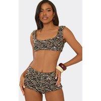 EGO Women's Sleeveless Square Neck Sequin Floral Bralet in Grey | Size: 12