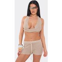 EGO Women's Sleeveless Knit Mini Top & Shorts Set in Light Sand | Size: Large