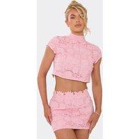 EGO Women's Cap Sleeve High Neck Floral Textured Top in Light Pink | Size: 12