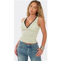 EGO Women's Sleeveless V-neck Lace Trim Polka Dot Vest in Cream | Size: Small