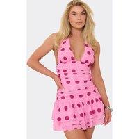 EGO Women's Sleeveless Ruched Polka Dot Mini Dress in Light Pink | Size: 8