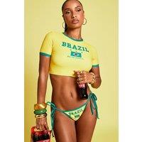 EGO Women's Tie Graphic Print Graphic Print Bikini Set in Lemon | Size: Large