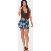 EGO Women's Frill Trim Polka Dot Mesh Mid Rise Mini Skirt in Mid Blue | Size: 8
