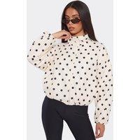 EGO Women's Long Sleeve High Neck Polka Dot Jacket in Cream | Size: Small