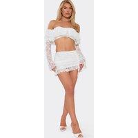 EGO Women's Ruched Lace Mini Skirt in White | Size: 10